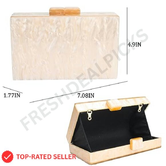 Acrylic Marble Clutch Evening Bag Elegant Prom Wedding Party Handbag - Picture 6 of 8